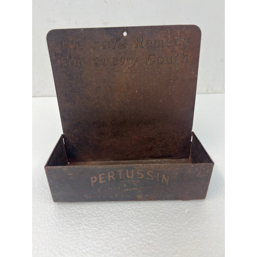 Vintage Pertussin Advertising Metal Wall Pocket Display Medicine Drug Store Sign